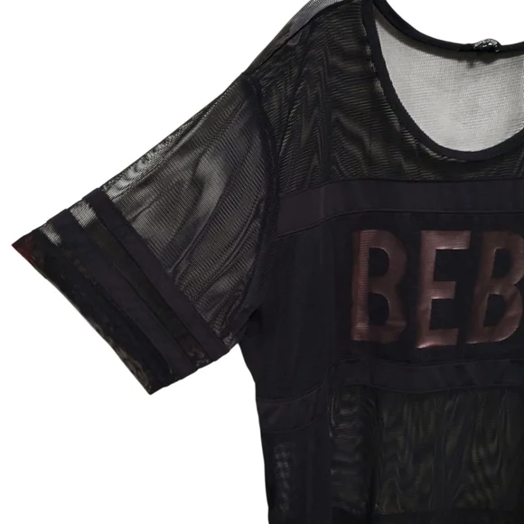 Bebe Sport Black Mesh Logo Active Top Boxy T-Shirt - Picture 6 of 11